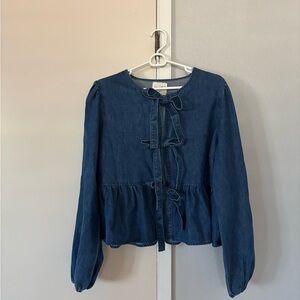 Women's Denim Blouse with Ruffle Detail
